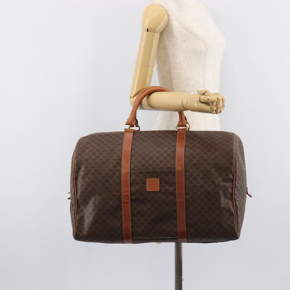 CELINE Macadam Canvas Boston Bag PVC Leather Brown Gold Auth ep16176