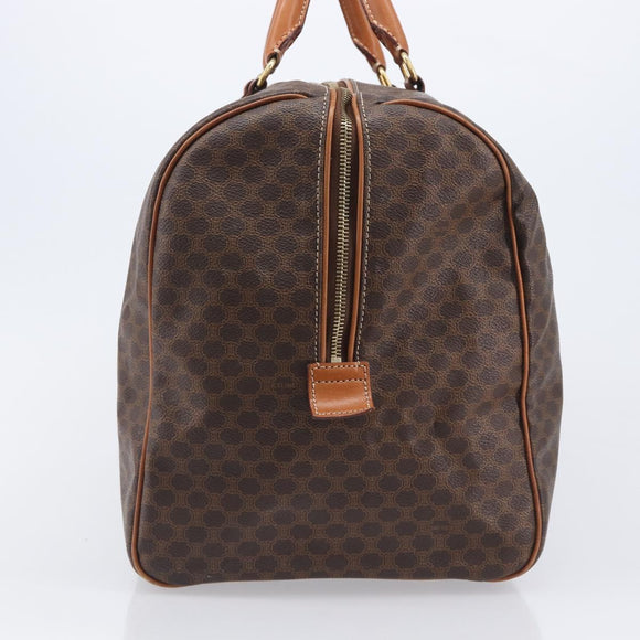 CELINE Macadam Canvas Boston Bag PVC Leather Brown Gold Auth ep16176