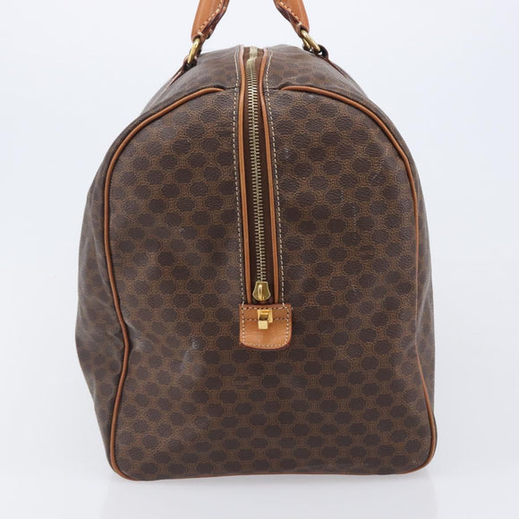 CELINE Macadam Canvas Boston Bag PVC Leather Brown Gold Auth ep16176