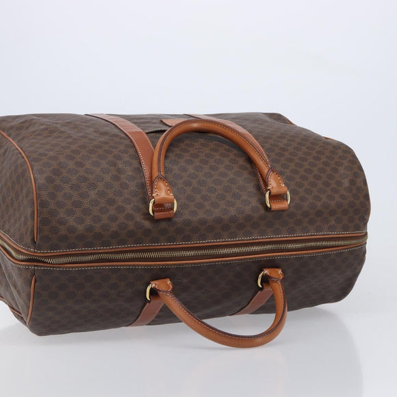 CELINE Macadam Canvas Boston Bag PVC Leather Brown Gold Auth ep16176