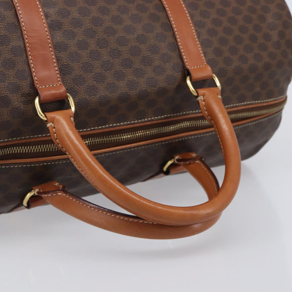 CELINE Macadam Canvas Boston Bag PVC Leather Brown Gold Auth ep16176