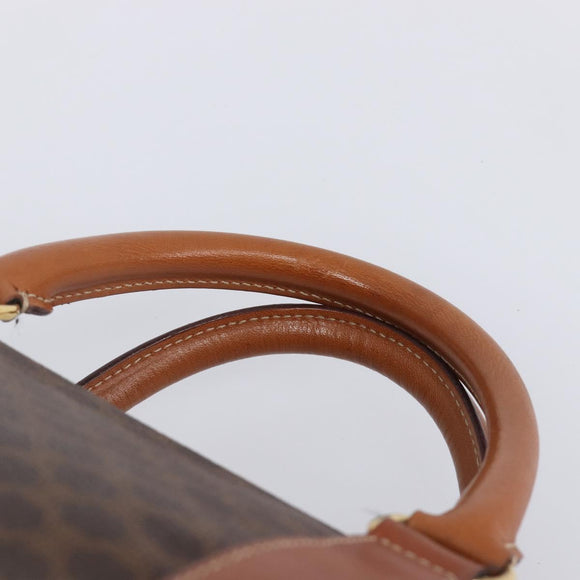 CELINE Macadam Canvas Boston Bag PVC Leather Brown Gold Auth ep16176