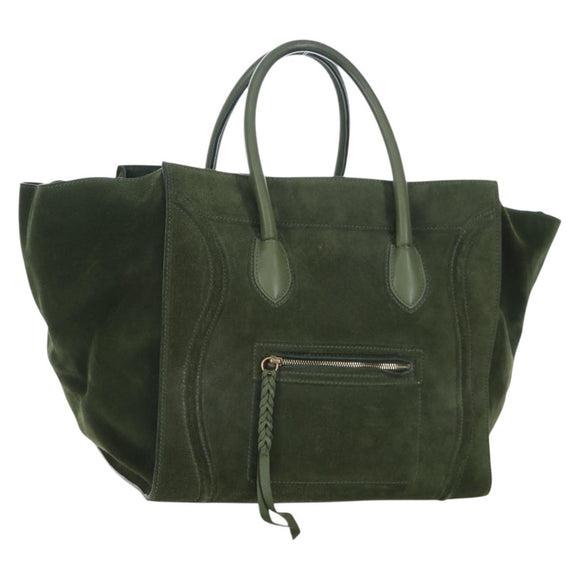 CELINE Luggage Phantom Hand Bag Suede Green Gold Auth ep16178V