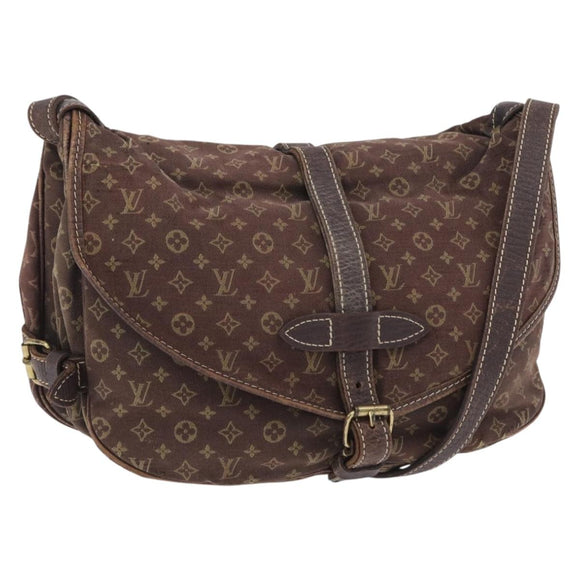 LOUIS VUITTON Monogram Mini Lin Saumur 30 Bag Brown Fuzan M95227 LV Auth ep16180