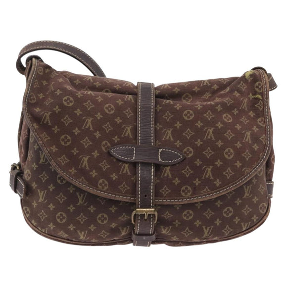 LOUIS VUITTON Monogram Mini Lin Saumur 30 Bag Brown Fuzan M95227 LV Auth ep16180