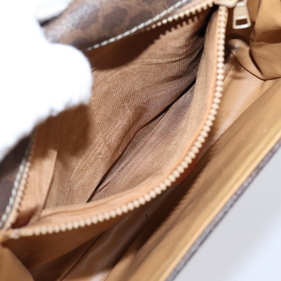 CELINE Macadam Canvas Shoulder Bag PVC Leather Brown Gold Auth ep16182