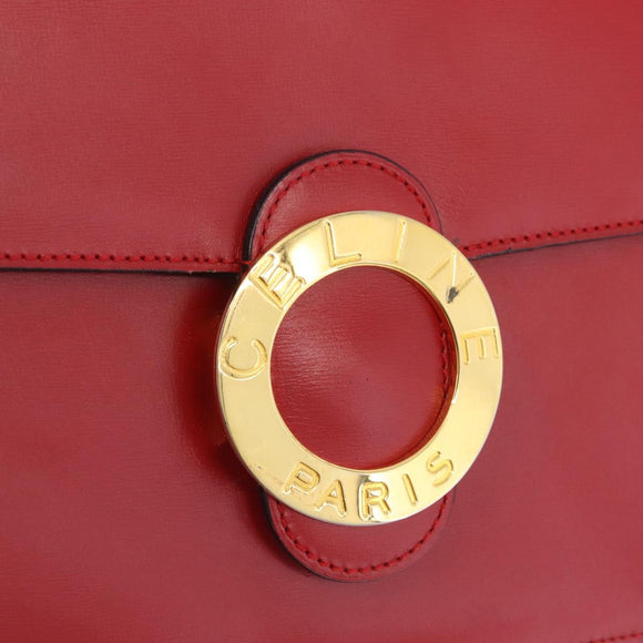 CELINE Shoulder Bag Leather Red Gold Auth ep16186A
