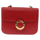 CELINE Shoulder Bag Leather Red Gold Auth ep16186A-2