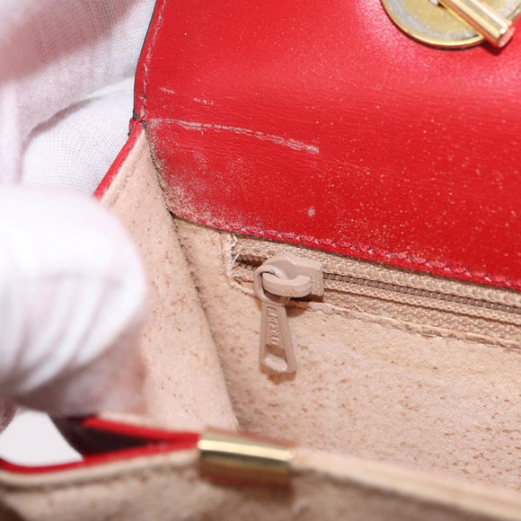 CELINE Shoulder Bag Leather Red Gold Auth ep16186A