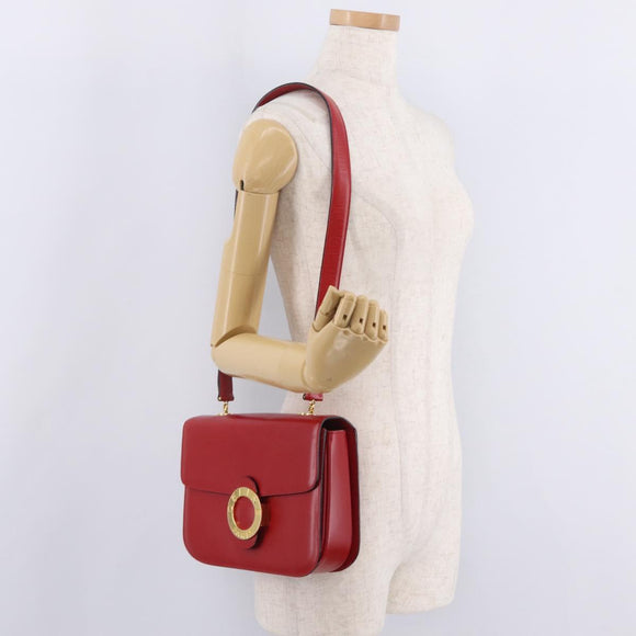 CELINE Shoulder Bag Leather Red Gold Auth ep16186A