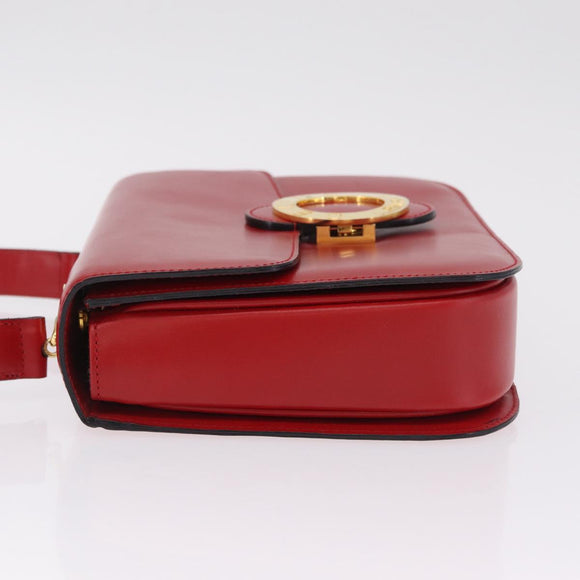 CELINE Shoulder Bag Leather Red Gold Auth ep16186A