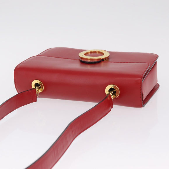 CELINE Shoulder Bag Leather Red Gold Auth ep16186A