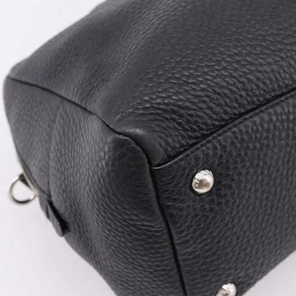 PRADA Hand Bag Leather Black Silver Auth ep16195A
