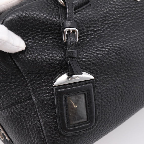 PRADA Hand Bag Leather Black Silver Auth ep16195A