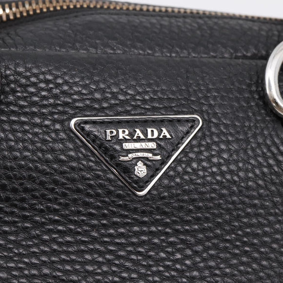 PRADA Hand Bag Leather Black Silver Auth ep16195A