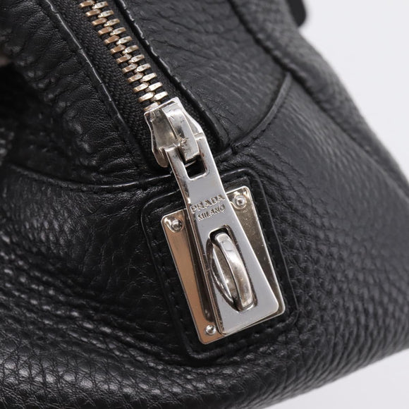 PRADA Hand Bag Leather Black Silver Auth ep16195A