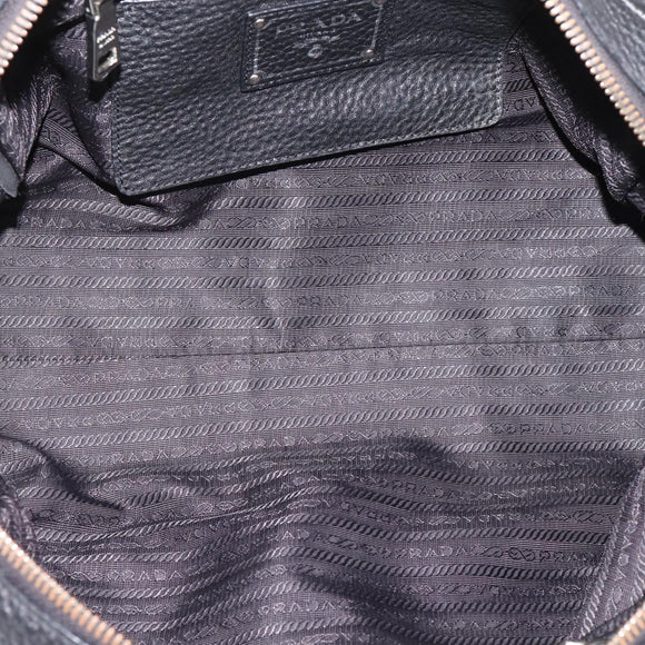 PRADA Hand Bag Leather Black Silver Auth ep16195A