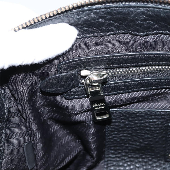 PRADA Hand Bag Leather Black Silver Auth ep16195A
