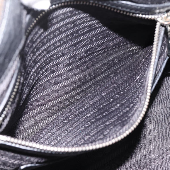 PRADA Hand Bag Leather Black Silver Auth ep16195A