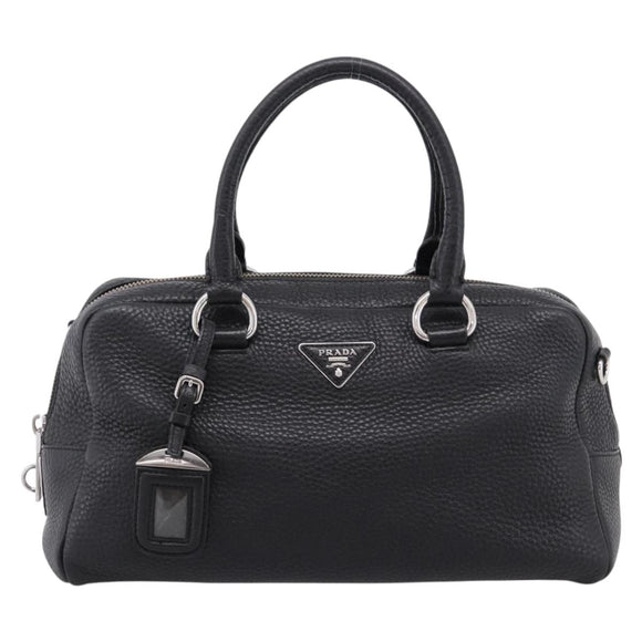 PRADA Hand Bag Leather Black Silver Auth ep16195A