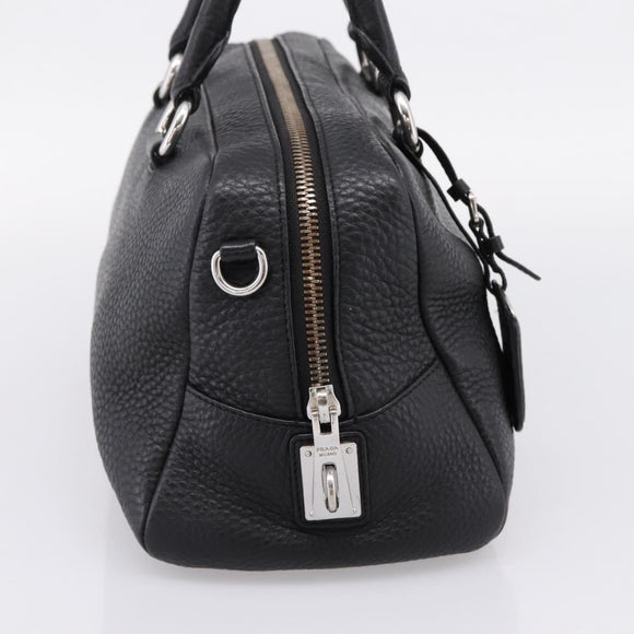 PRADA Hand Bag Leather Black Silver Auth ep16195A