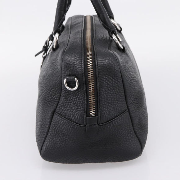 PRADA Hand Bag Leather Black Silver Auth ep16195A