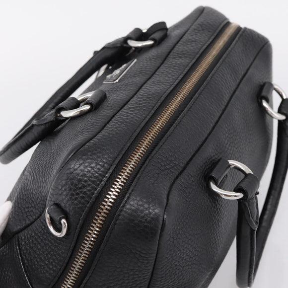 PRADA Hand Bag Leather Black Silver Auth ep16195A