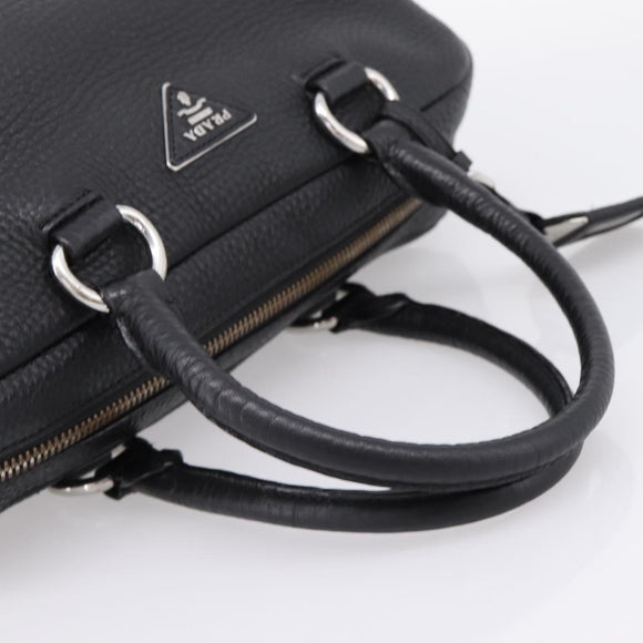 PRADA Hand Bag Leather Black Silver Auth ep16195A