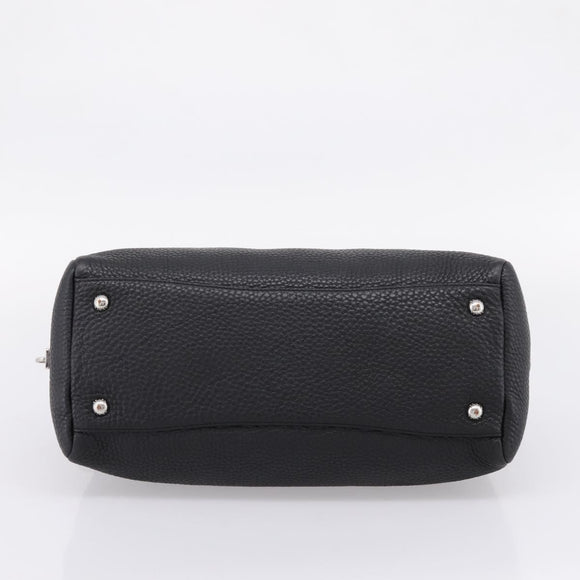 PRADA Hand Bag Leather Black Silver Auth ep16195A