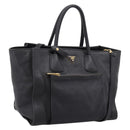 PRADA Hand Bag Leather 2way Black Gold Auth ep16198V-1