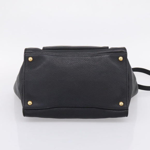 PRADA Hand Bag Leather 2way Black Gold Auth ep16198V
