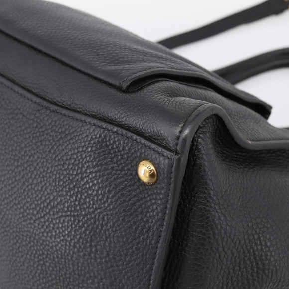 PRADA Hand Bag Leather 2way Black Gold Auth ep16198V