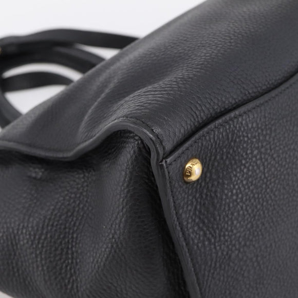 PRADA Hand Bag Leather 2way Black Gold Auth ep16198V
