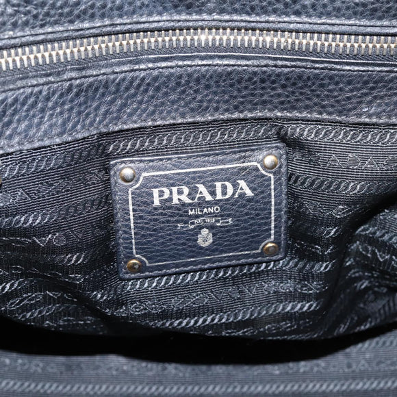PRADA Hand Bag Leather 2way Black Gold Auth ep16198V