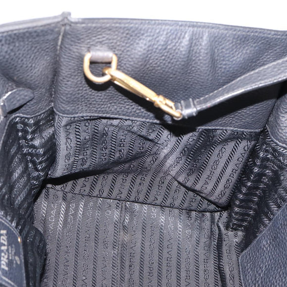PRADA Hand Bag Leather 2way Black Gold Auth ep16198V