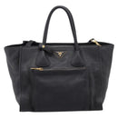PRADA Hand Bag Leather 2way Black Gold Auth ep16198V-13