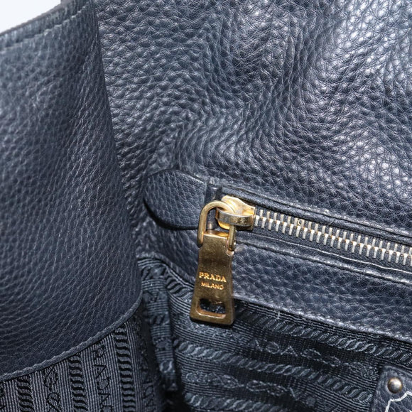 PRADA Hand Bag Leather 2way Black Gold Auth ep16198V