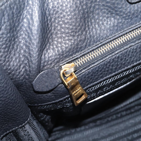 PRADA Hand Bag Leather 2way Black Gold Auth ep16198V