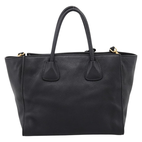 PRADA Hand Bag Leather 2way Black Gold Auth ep16198V