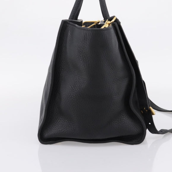 PRADA Hand Bag Leather 2way Black Gold Auth ep16198V