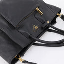 PRADA Hand Bag Leather 2way Black Gold Auth ep16198V-6