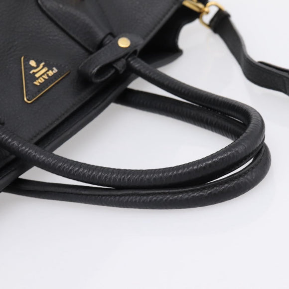 PRADA Hand Bag Leather 2way Black Gold Auth ep16198V