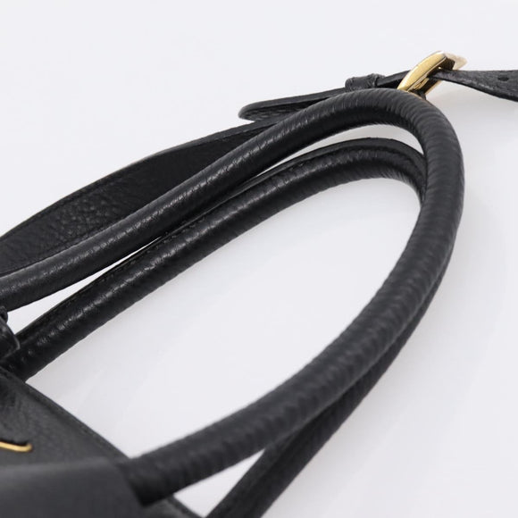 PRADA Hand Bag Leather 2way Black Gold Auth ep16198V