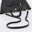 PRADA Hand Bag Leather 2way Black Gold Auth ep16198V-8