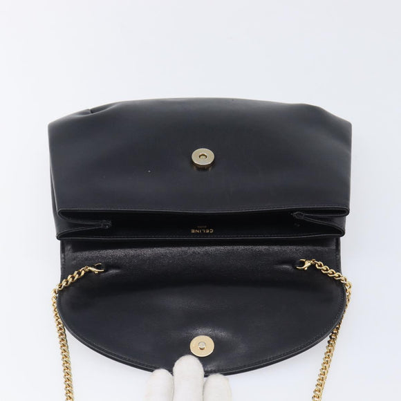 CELINE Chain Shoulder Bag Leather Black Gold Auth ep16204