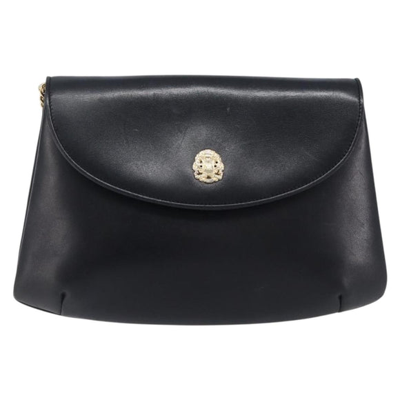 CELINE Chain Shoulder Bag Leather Black Gold Auth ep16204