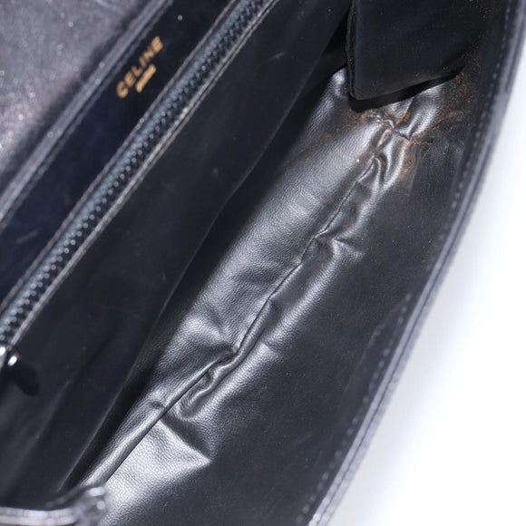 CELINE Chain Shoulder Bag Leather Black Gold Auth ep16204