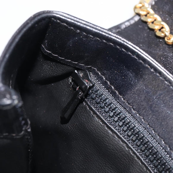 CELINE Chain Shoulder Bag Leather Black Gold Auth ep16204