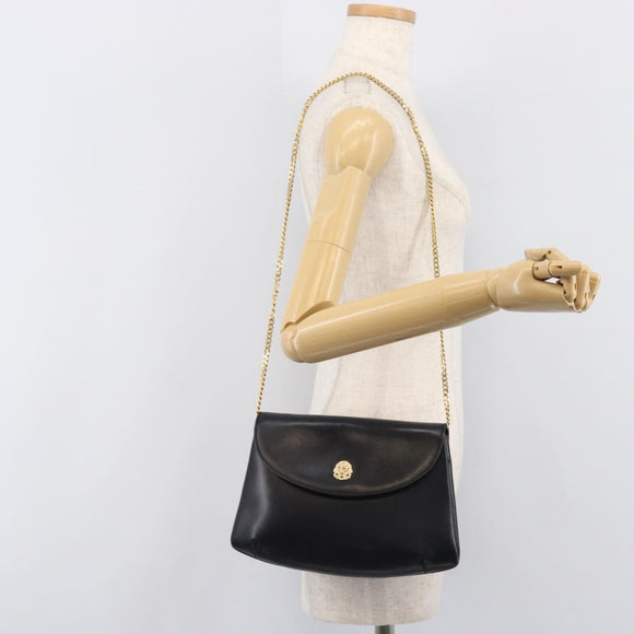 CELINE Chain Shoulder Bag Leather Black Gold Auth ep16204