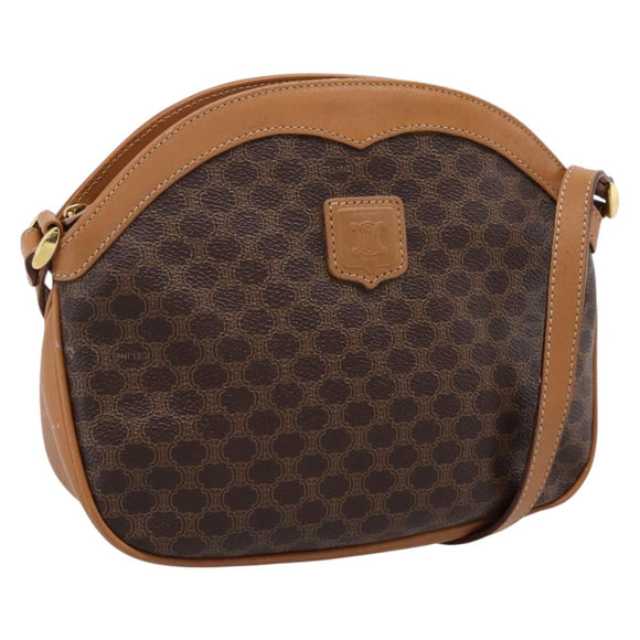CELINE Macadam Canvas Shoulder Bag PVC Leather Brown Gold Auth ep16205A